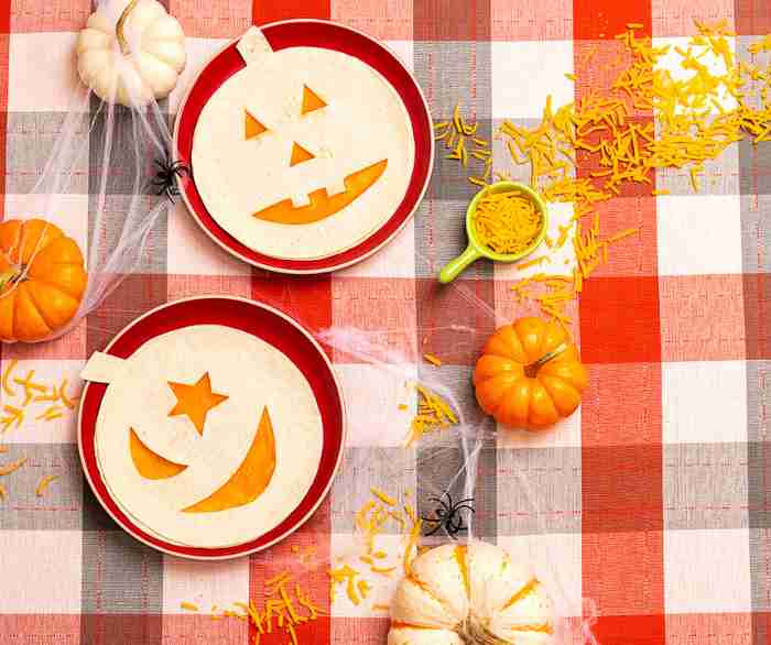 Jack o' lantern quesadillas