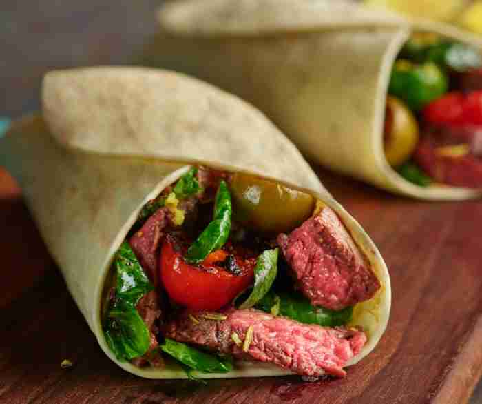 Mediterranean flat-iron steak wraps