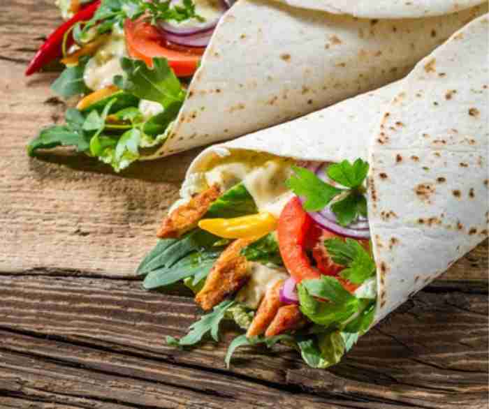 Two vegetable beef wraps