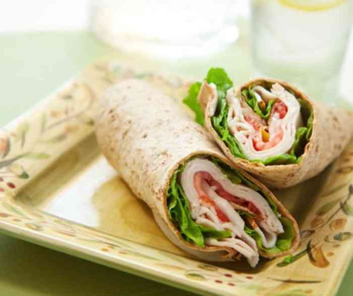 Turkey-walnut salad wraps on a plate.