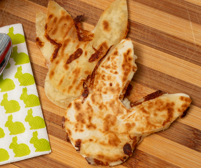 An easter bunny shaped quesadilla.